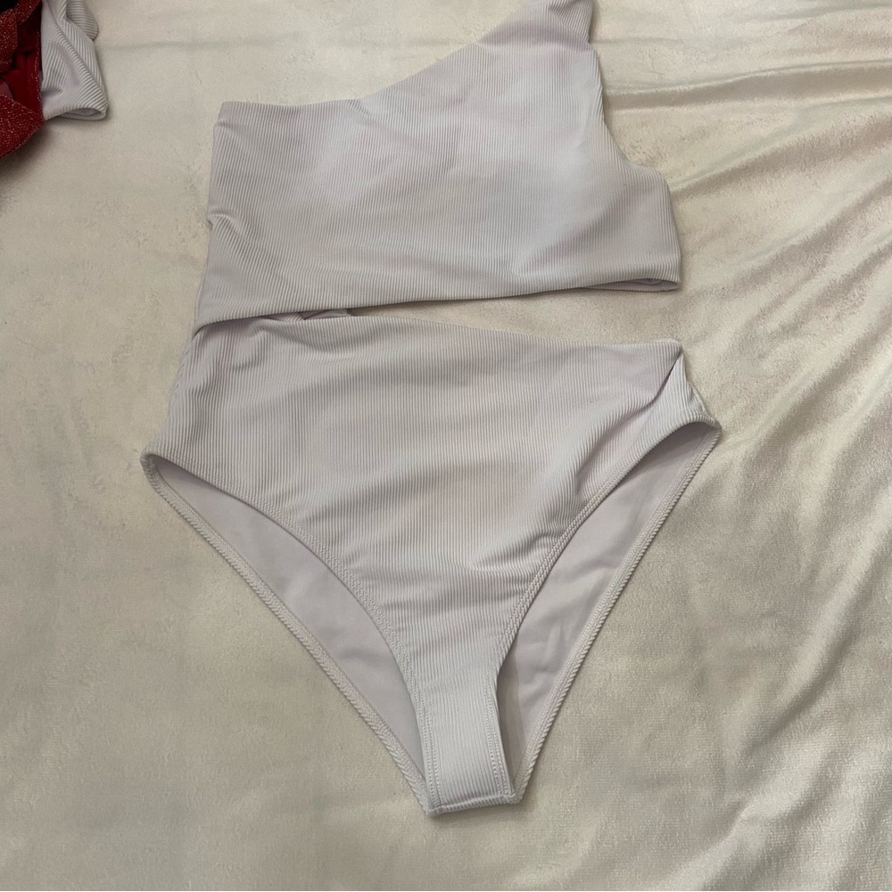 Beach Riot White One-Shoulder Ribbed One-Piece Swimsuit - Picture 2 of 14